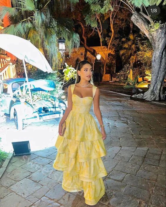 Yellow Sweetheart Sleeveless Ruffle Floor Length Classy Prom Dress Birthday Outfits Secondary image