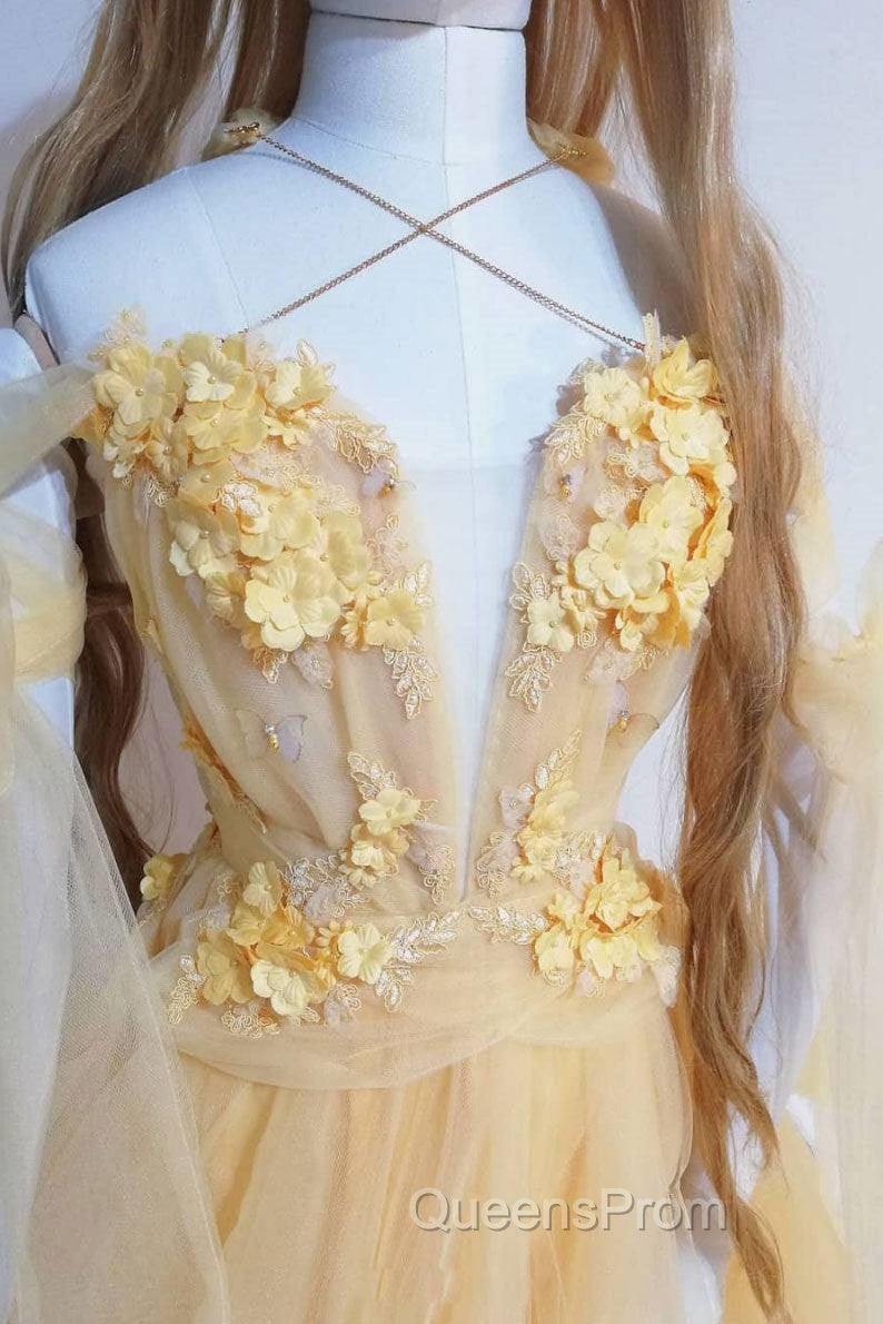 Yellow Sweetheart Tulle Lace Long Evening Prom Dress Yellow Evening Dress Secondary image