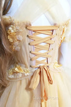 Yellow Sweetheart Tulle Lace Long Evening Prom Dress Yellow Evening Dress