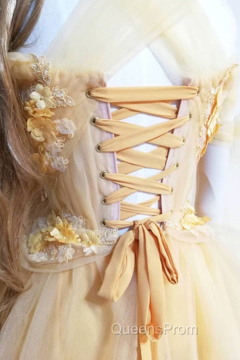 Yellow Sweetheart Tulle Lace Long Evening Prom Dress Yellow Evening Dress