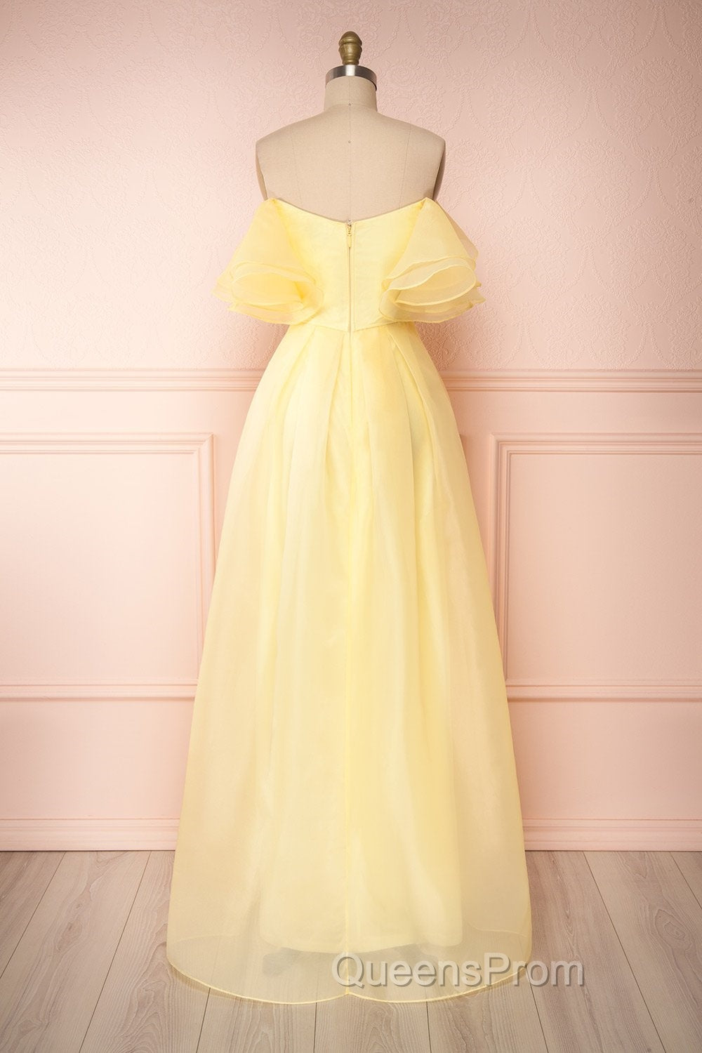 Yellow tulle off shoulder long Evening Prom Dress yellow formal Dress Secondary image