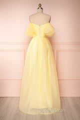 Yellow tulle off shoulder long Evening Prom Dress yellow formal Dress