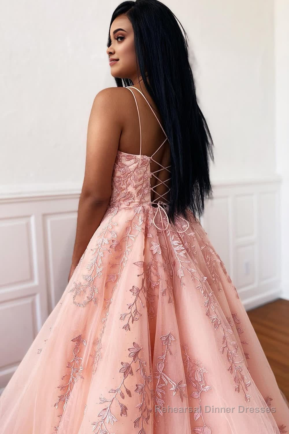 Yellow Tulle Prom Dress with Appliques