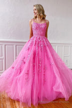 Yellow Tulle Prom Dress with Appliques