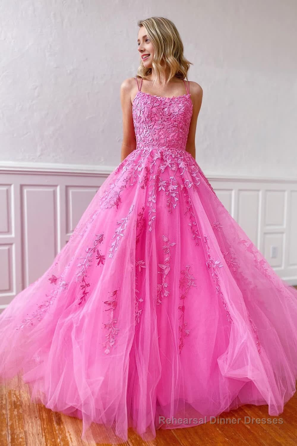 Yellow Tulle Prom Dress with Appliques