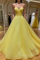 Yellow tulle sweetheart long Evening Prom Dress yellow formal Dress