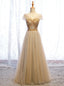 Yellow Tulle V-neck Beading Sequins Prom Dress