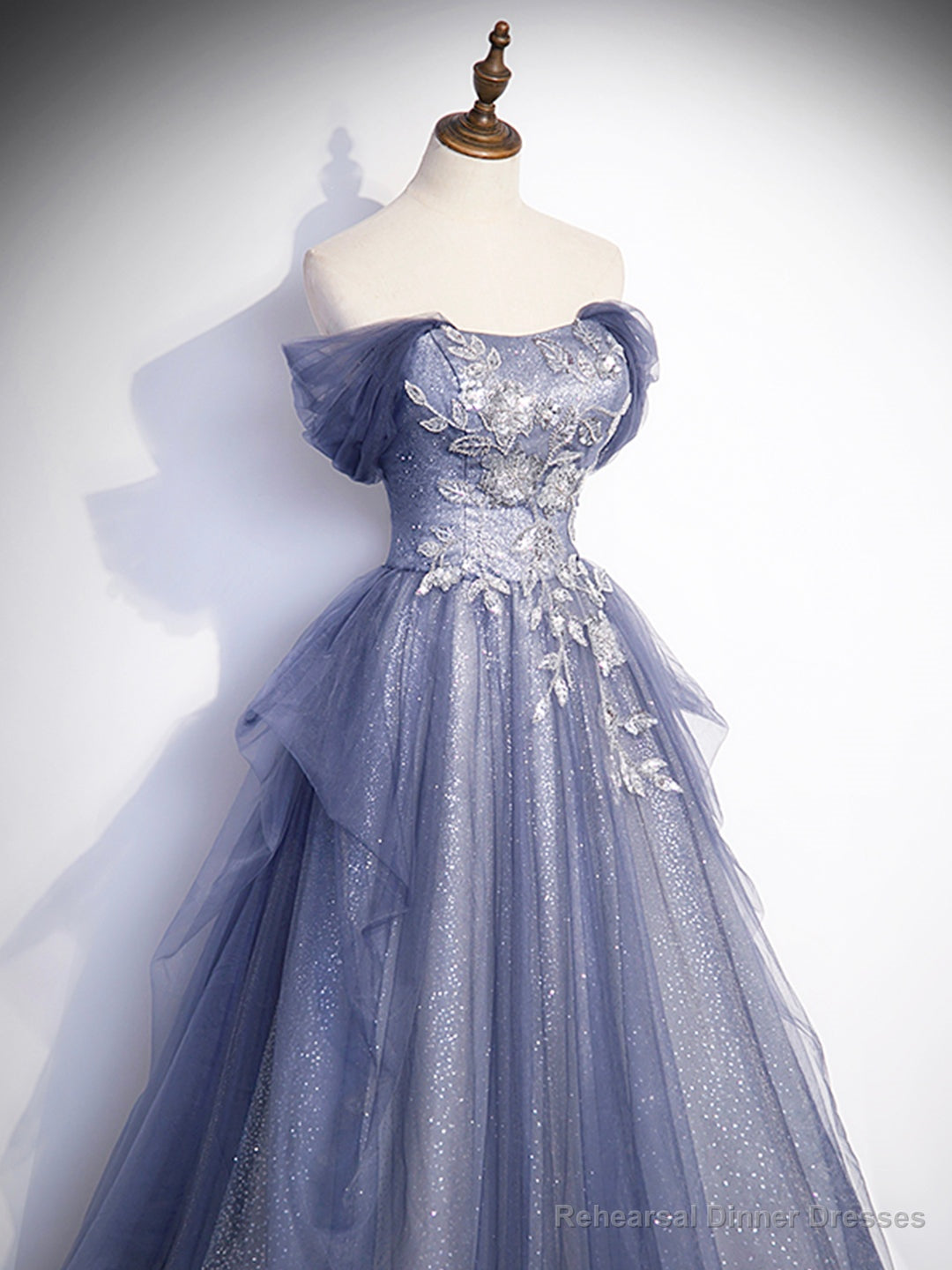 Charming Tulle Sequins A-Line Prom Dresses, Off the Shoulder Floor-Length Formal Dresses Secondary image