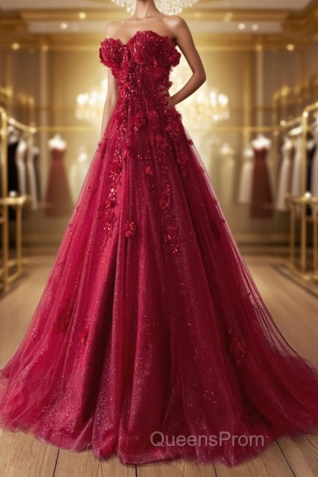A-Line Evening Prom Dress Elegant Dress Formal Sweep / Brush Train Sleeveless Sweetheart Tulle with Pleats Sequin Appliques Main image