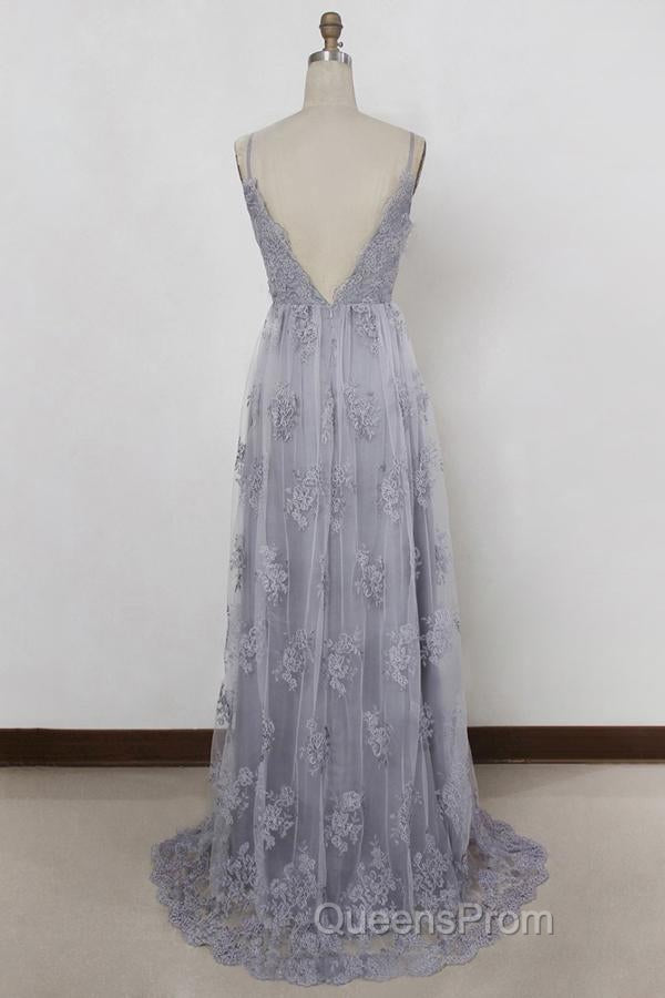 Spaghetti Straps Long Lace Evening Prom Gown, A Line V Neck Sleeveless Formal Dress Secondary image