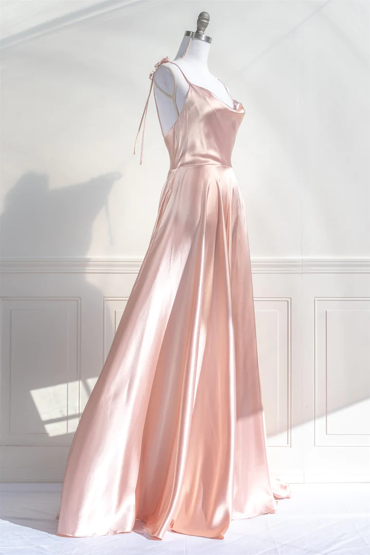 Formal Dresses With Sleeves, Long Nude Pink Prom Dresses With Thin Straps Main image