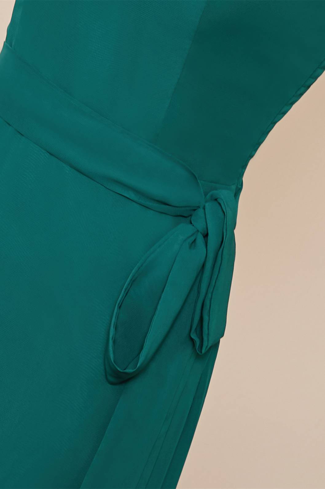 Party Dresses Idea, Teal Ruffled Neck A-line Long Bridesmaid Dress with Sash