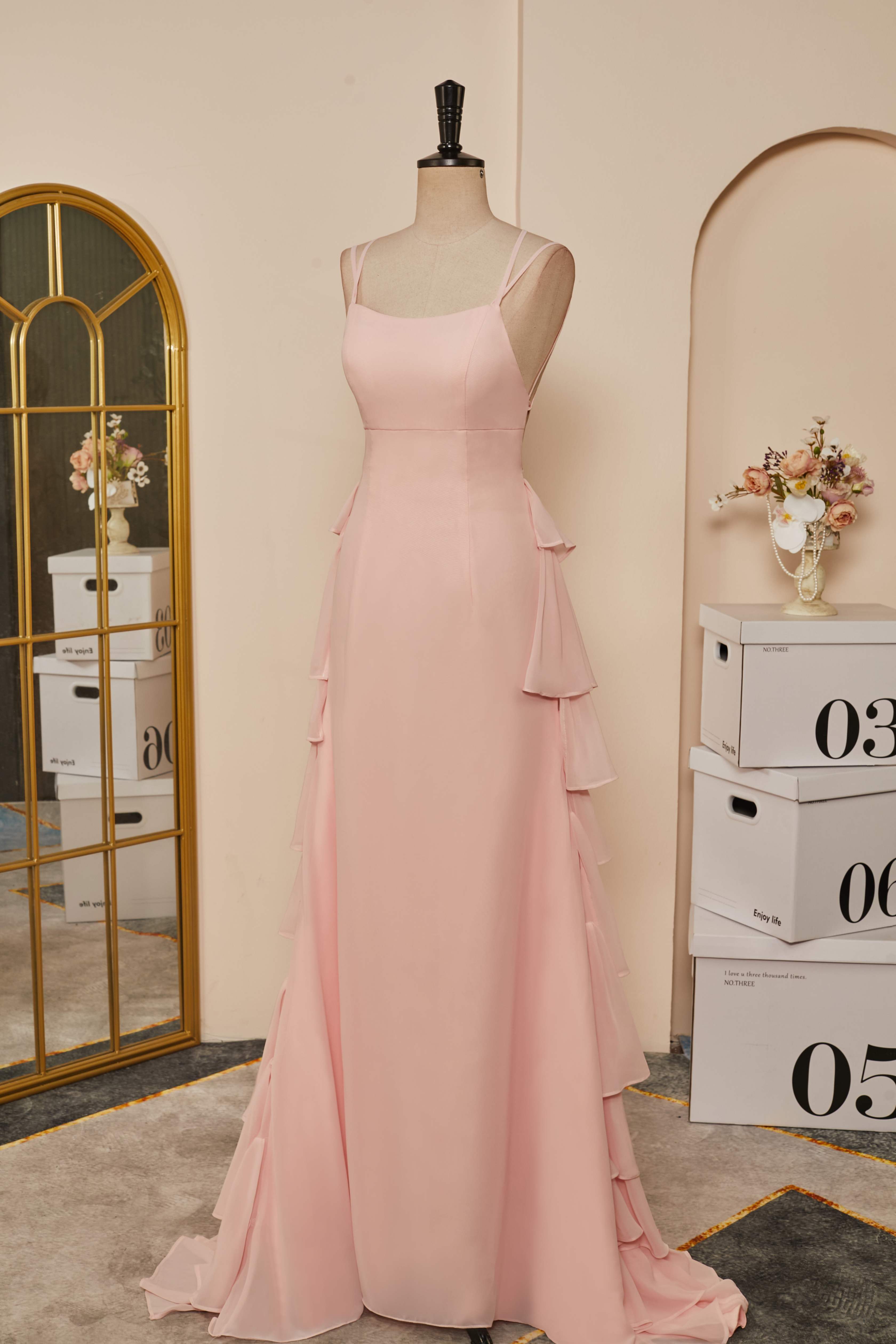 Prom Dresses Prom Dresses, Pink Lace-Up Mermaid Layers Long Prom Dress