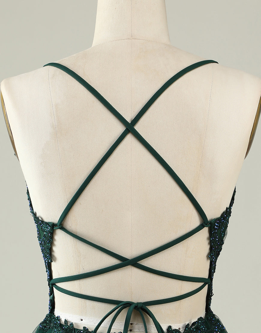 Tights Dress Outfit, A-Line Spaghetti Straps Corset Back Tulle Dress With Appliques