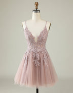Gala Dress, Grey Blue Corset Back Tulle Homecoming Dress With Appliques