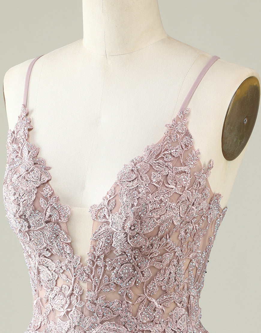 Bridesmaids Dress Peach, Light Purple Spaghetti Straps Short Homecoming Dress With Appliques