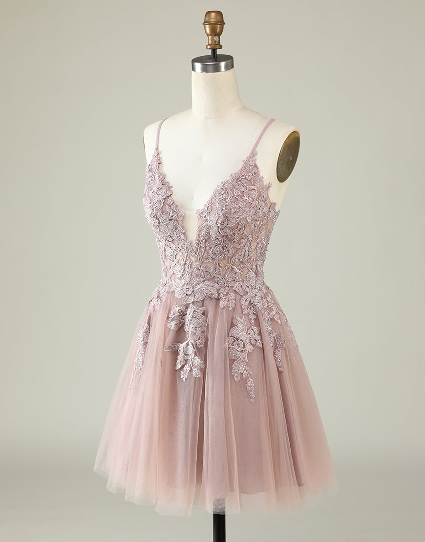 Mother Of The Bride Dress, Light Purple Spaghetti Straps Short Homecoming Dress With Appliques