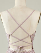 Fall Wedding Color, Grey Blue Corset Back Tulle Homecoming Dress With Appliques