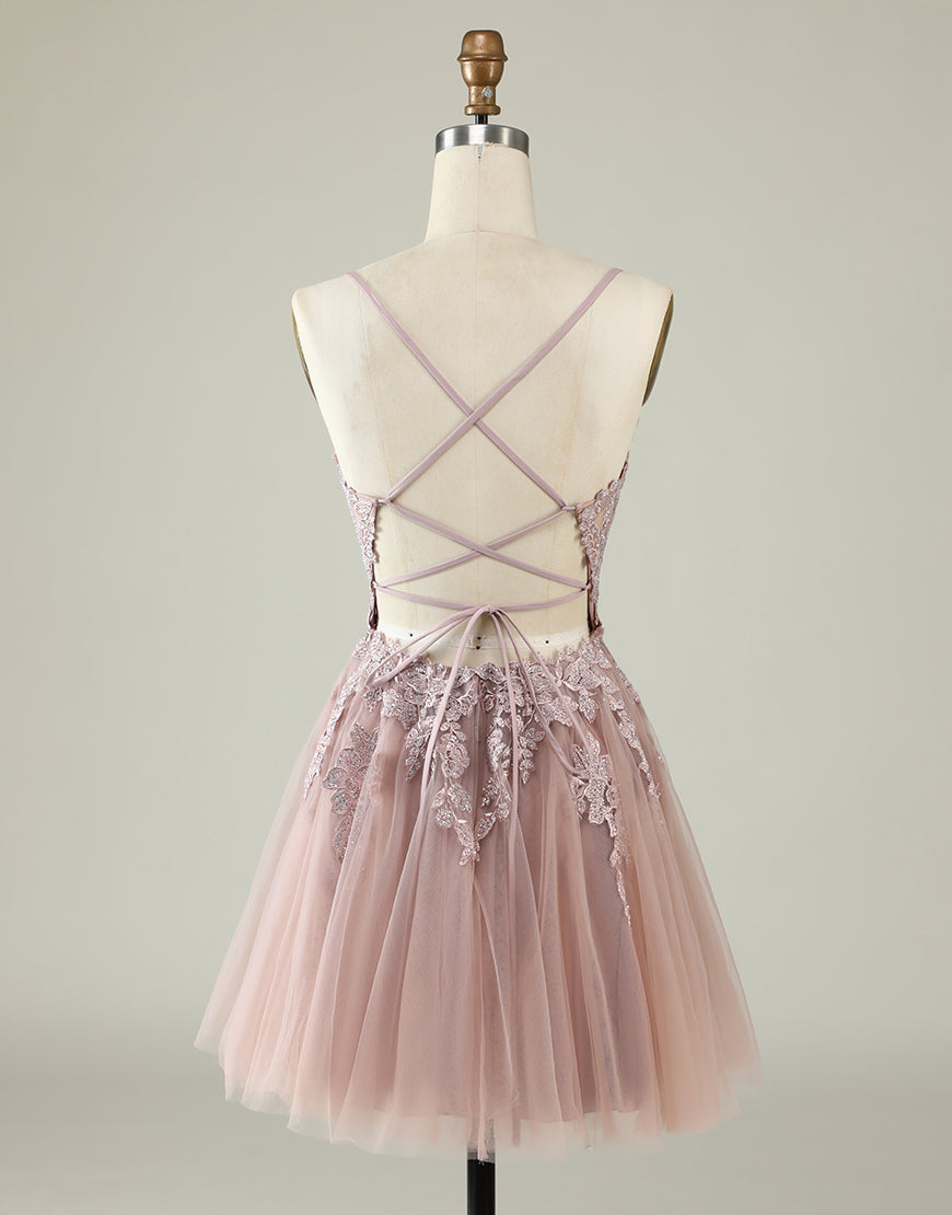 Cute Spaghetti Straps Corset Back Blush Tulle Dress With Appliques Secondary image