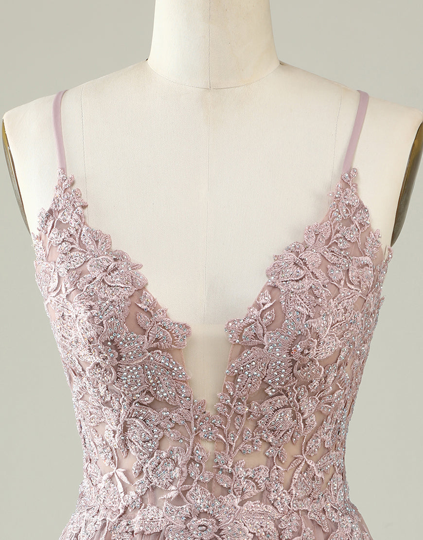 Fancy Outfit, A-Line Spaghetti Straps Corset Back Tulle Dress With Appliques