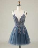 Wedding Photo Ideas, Light Purple Spaghetti Straps Short Homecoming Dress With Appliques