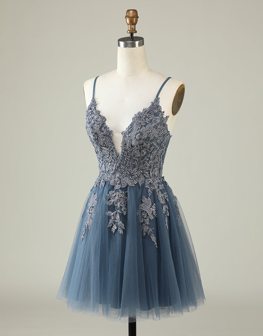 Bridesmaid Dresses Modest, Light Purple Spaghetti Straps Short Homecoming Dress With Appliques