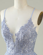 Bridesmaid Dress Mauve, Grey Blue Corset Back Tulle Homecoming Dress With Appliques
