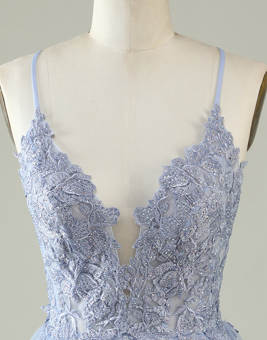 Fall Wedding, Light Purple Spaghetti Straps Short Homecoming Dress With Appliques