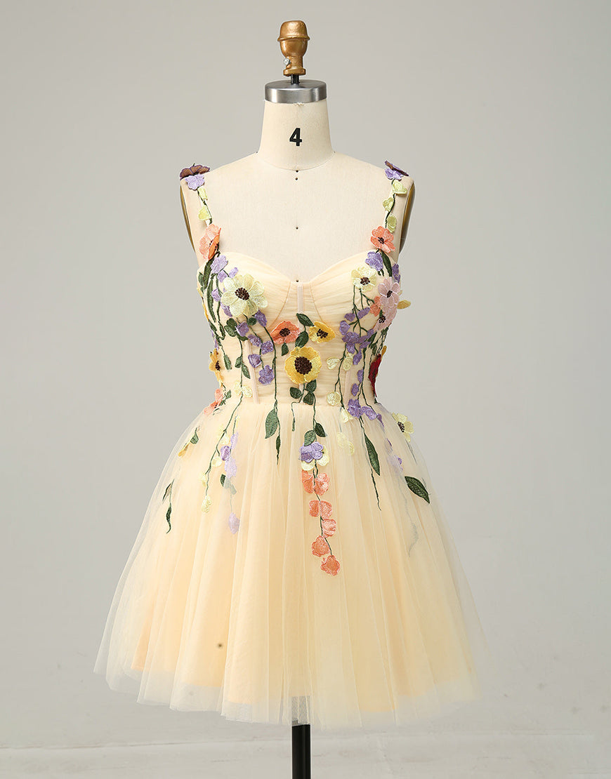 Bridesmaids Dresses White, Pretty A-Line Tulle Homecoming Dress With Embroidery Flowers