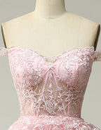 Bridesmaid Dresses Design, Romantic A-Line Off The Shoulder Tiered Prom Dress With Split