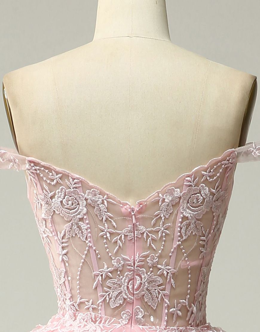 Bridesmaids Dresses Neutral, Princess A-Line Off The Shoulder Tiered Prom Dress With Appliques