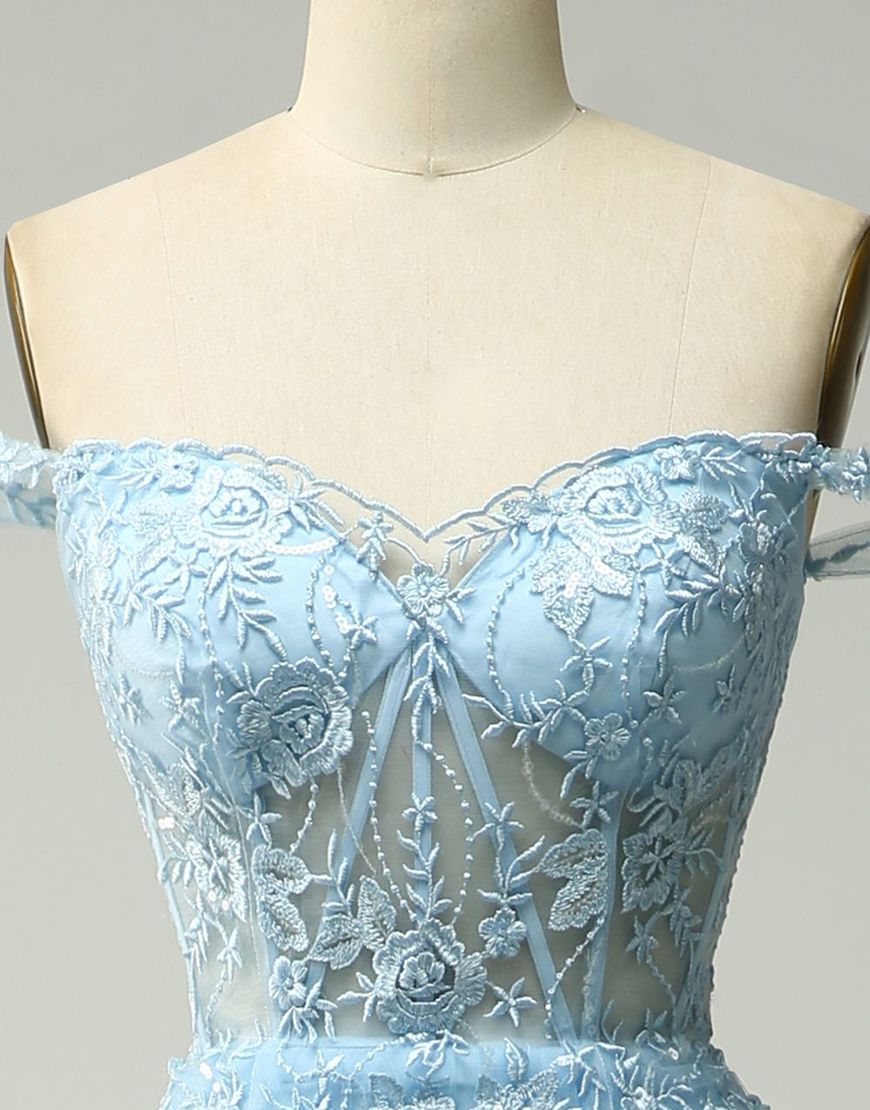 Bridesmaid Dress Champagne, Princess A-Line Off The Shoulder Tiered Prom Dress With Appliques