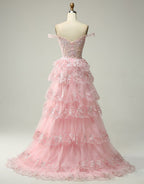 Bridesmaids Dress Designers, Romantic A-Line Off The Shoulder Tiered Prom Dress With Split
