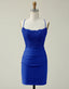 Bridesmaides Dresses Summer, Royal Blue Lace Top Spaghetti Straps Body Homecoming Dress