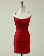 Party Dress Codes, Dark Red Bodycon Spaghetti Straps Short Homecoming Dress