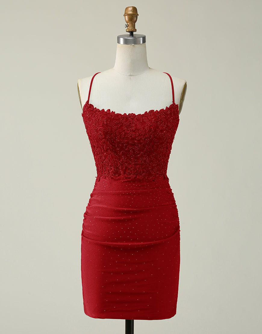Party Dress Codes, Dark Red Bodycon Spaghetti Straps Short Homecoming Dress