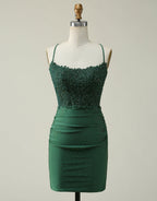 Bridesmaids Dresses Green, Royal Blue Lace Top Spaghetti Straps Body Homecoming Dress