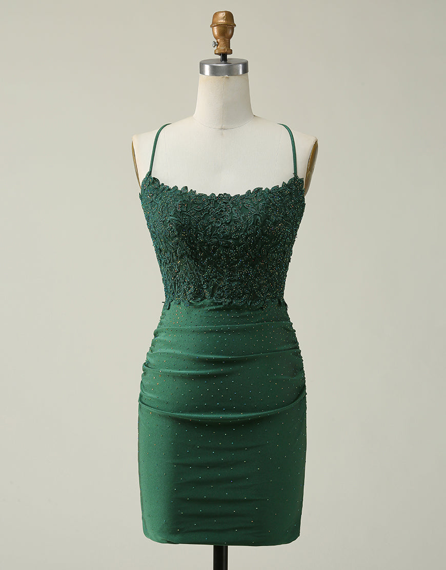 Bridesmaids Dresses Green, Royal Blue Lace Top Spaghetti Straps Body Homecoming Dress