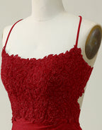 Bridesmaides Dresses Fall, Royal Blue Lace Top Spaghetti Straps Body Homecoming Dress