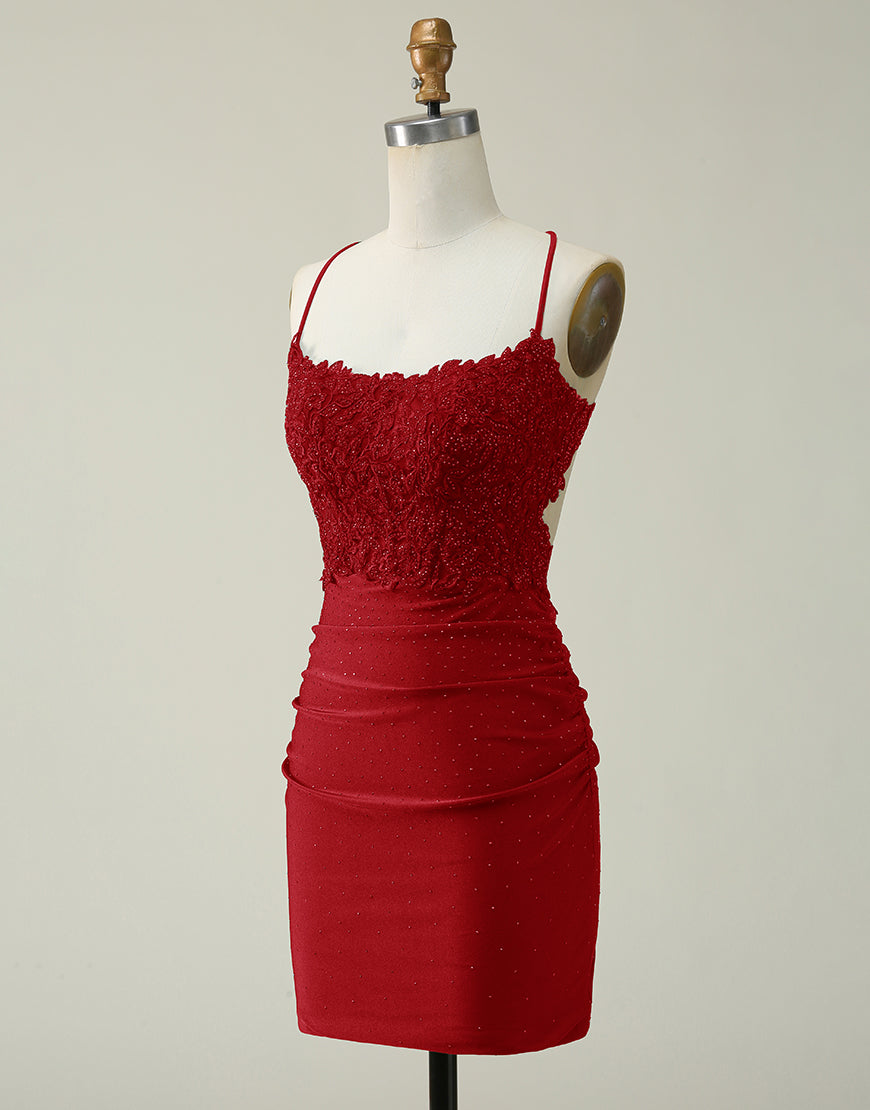 Bridesmaid Dress Colours, Royal Blue Lace Top Spaghetti Straps Body Homecoming Dress