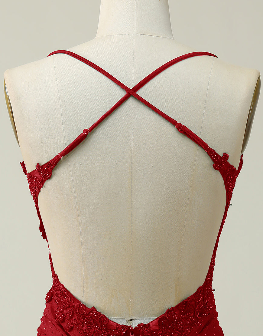 Party Dress Party Dress, Dark Red Bodycon Spaghetti Straps Short Homecoming Dress