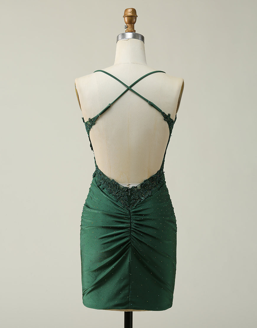 Bridesmaid Dresses Color Schemes, Spaghetti Straps Cross Back Short Glitter Homecoming Dress