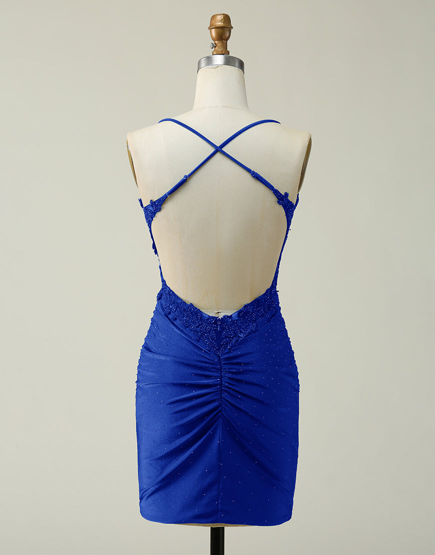 Royal Blue Lace Top Spaghetti Straps Body Homecoming Dress Secondary image