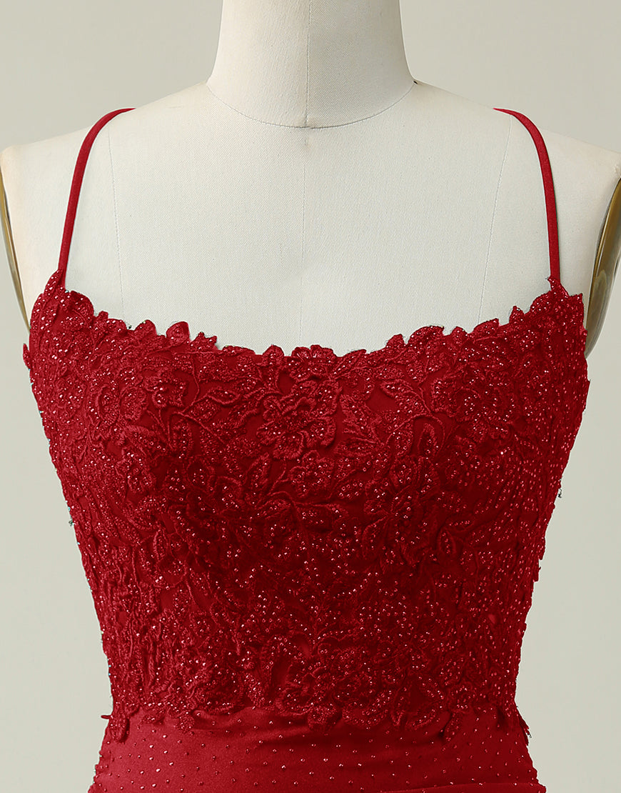 Bridesmaids Dresses Fall, Royal Blue Lace Top Spaghetti Straps Body Homecoming Dress