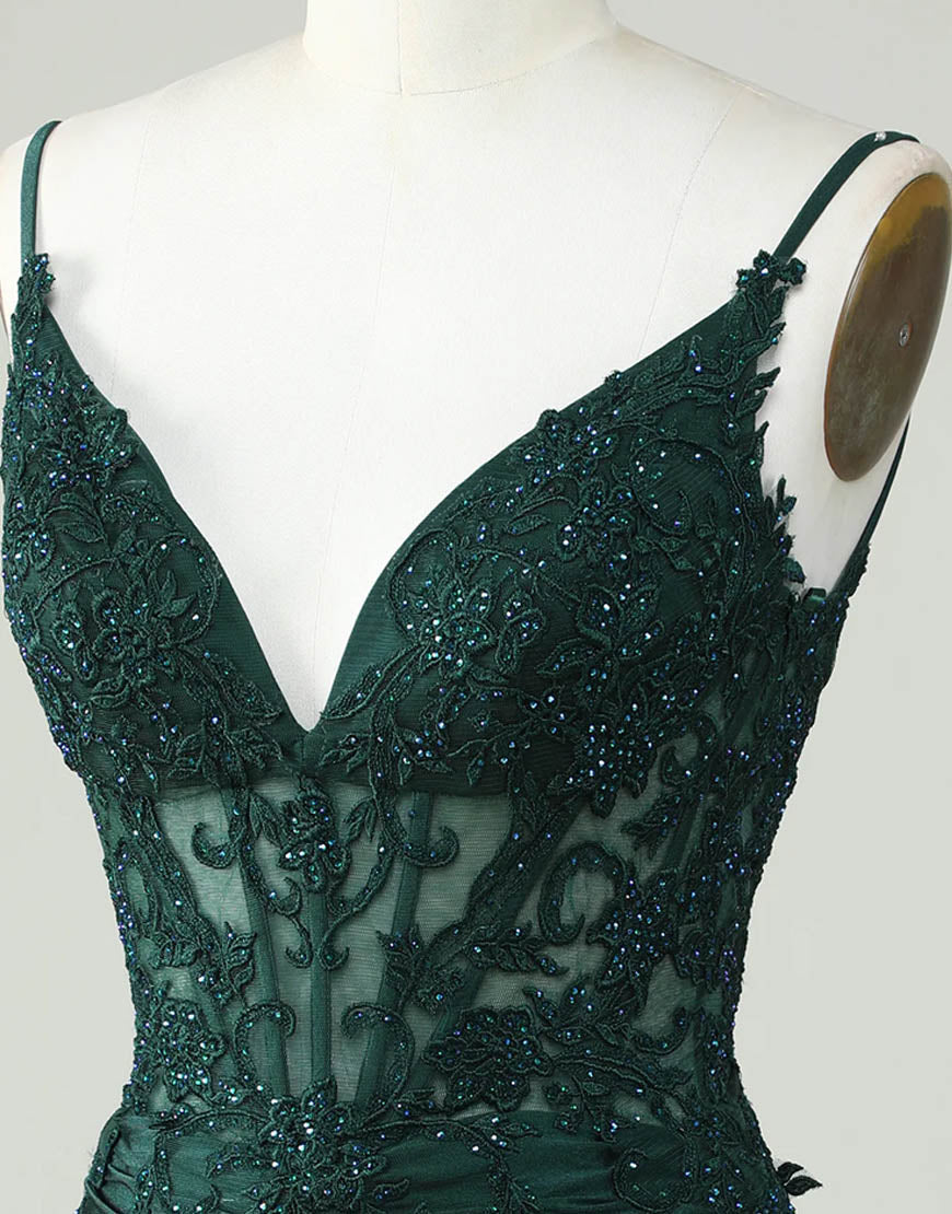 Bridesmaid Dresses Pink, Spaghetti Straps Dark Green Short Tight Homecoming Party Dress