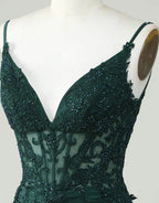 Bridesmaid Dresses Pink, Spaghetti Straps Dark Green Short Tight Homecoming Party Dress