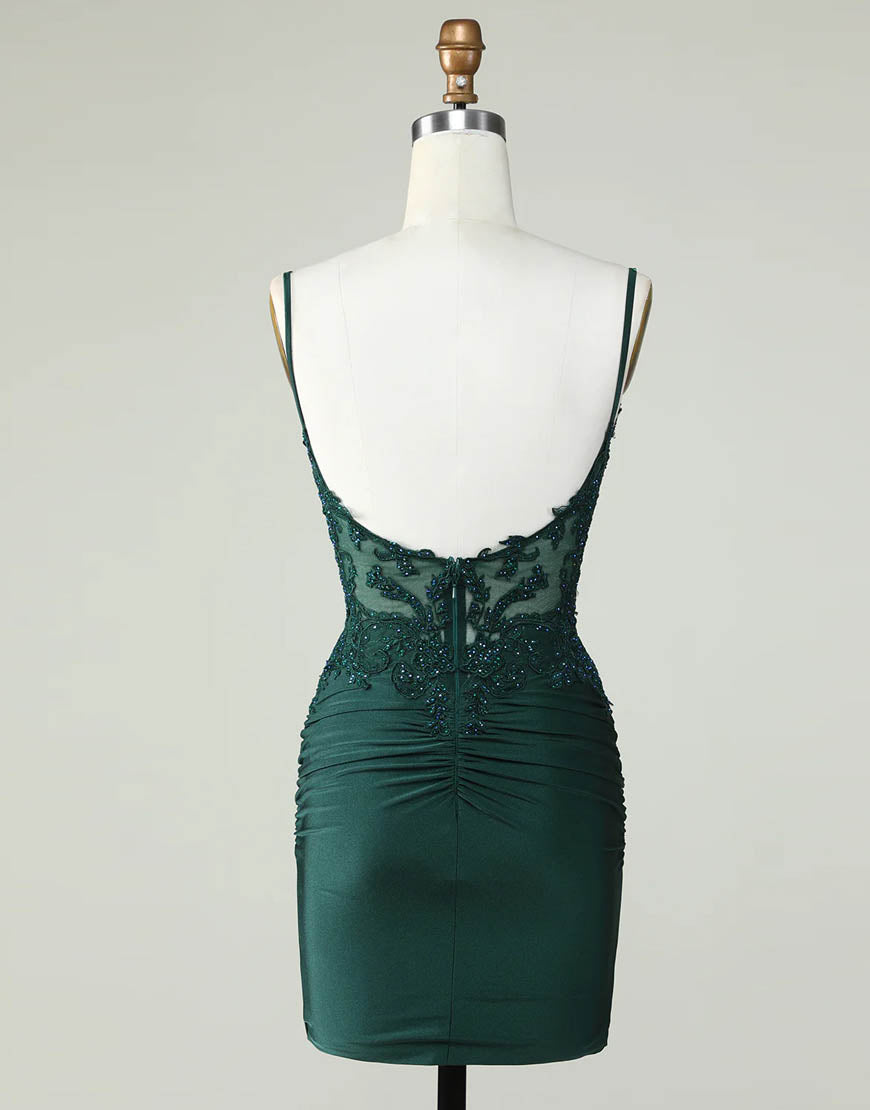 Spaghetti Straps Dark Green Short Tight Homecoming Party Dress Secondary image