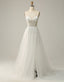 Prom Dress Long Blue, White A-Line Spaghetti Straps Long Prom Dress With Beading