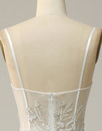 Prom Dresses Long Blue, White A-Line Spaghetti Straps Long Prom Dress With Beading