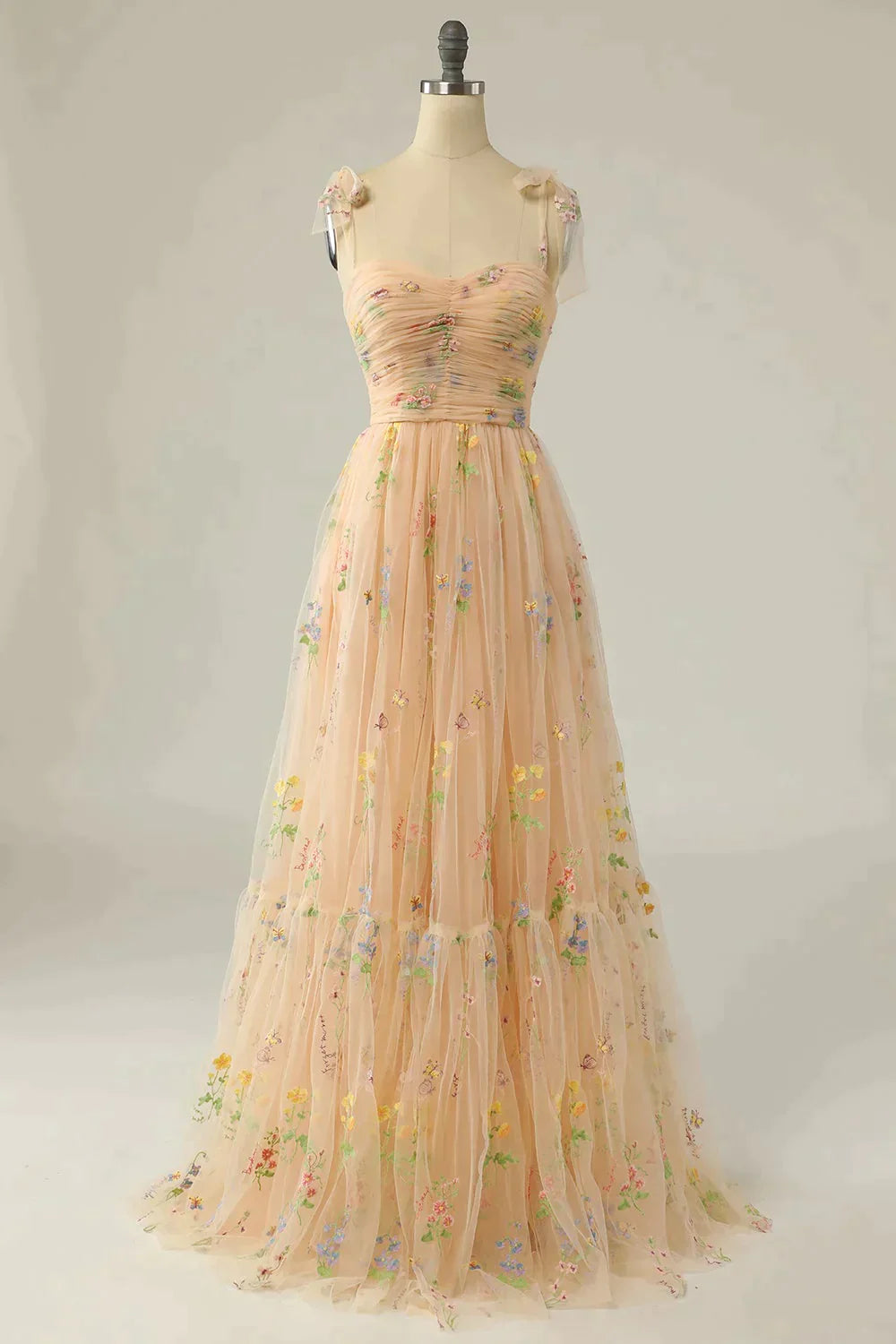Bridesmaid Dress Websites, Romantic A-Line Spaghetti Straps Embroidery Long Prom Dress